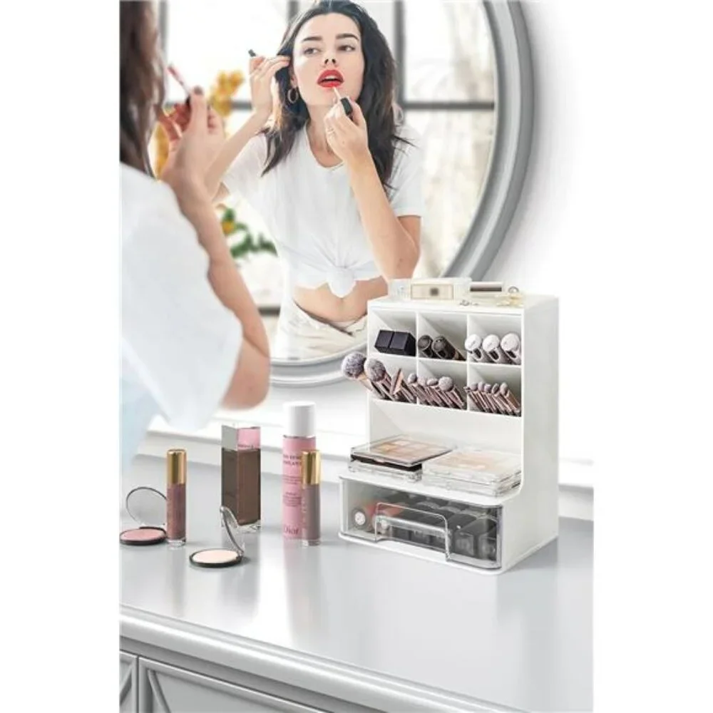 Acrylic makeup organizer brush holder drawer storage for vanity countertop